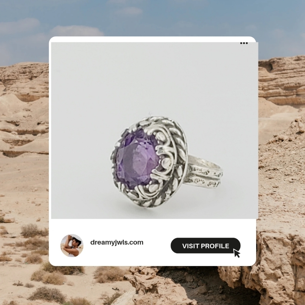 AMETHYST GENUINE GEMSTONE OVAL RING HANDMADE RECYCLED STERLING SILVER SZ 8.5